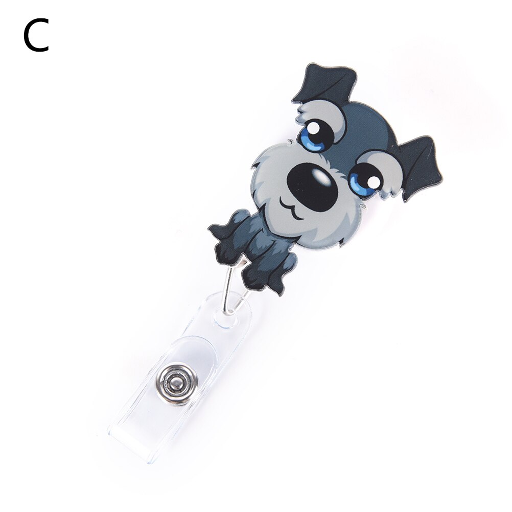 1 pièces Mini dessin animé chien rétractable Badge bobine le nouvel étudiant infirmière interdiction ID nom carte porte-Badge fournitures de bureau: C