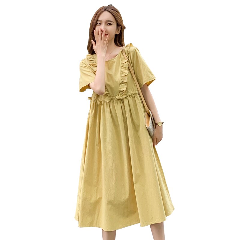 6891# 2022 Summer Korean Cotton Maternity Dress Casual Chic Ins Loose Clothes for Pregnant Women Pregnancy Clothing