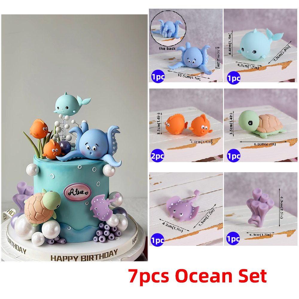Décoration de gâteau océan poulpe, tortues, baleines, Poofish, rayons Manta pour enfants, décoration de gâteau de fête d'anniversaire, de réception pour bébé