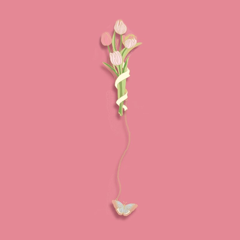 Marcapáginas de flores de tulipán y lirio de cereza de Metal con cadena colgante, divisor de página de libro para amante de libros, de Acción de Gracias de cumpleaños para niña: D