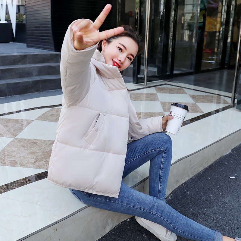 Slanke katoenen effen dames winterjas met capuchon, losse katoenen gewatteerde winterjas voor dames 902: Wit / Xxl