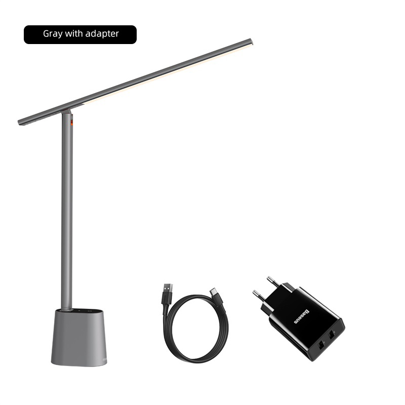 Baseus – lampe de bureau LED intelligente, luminosité adaptative, protection des yeux, pour bureau, Table pliable, veilleuse, lecture de chevet: Gray with EU Plug