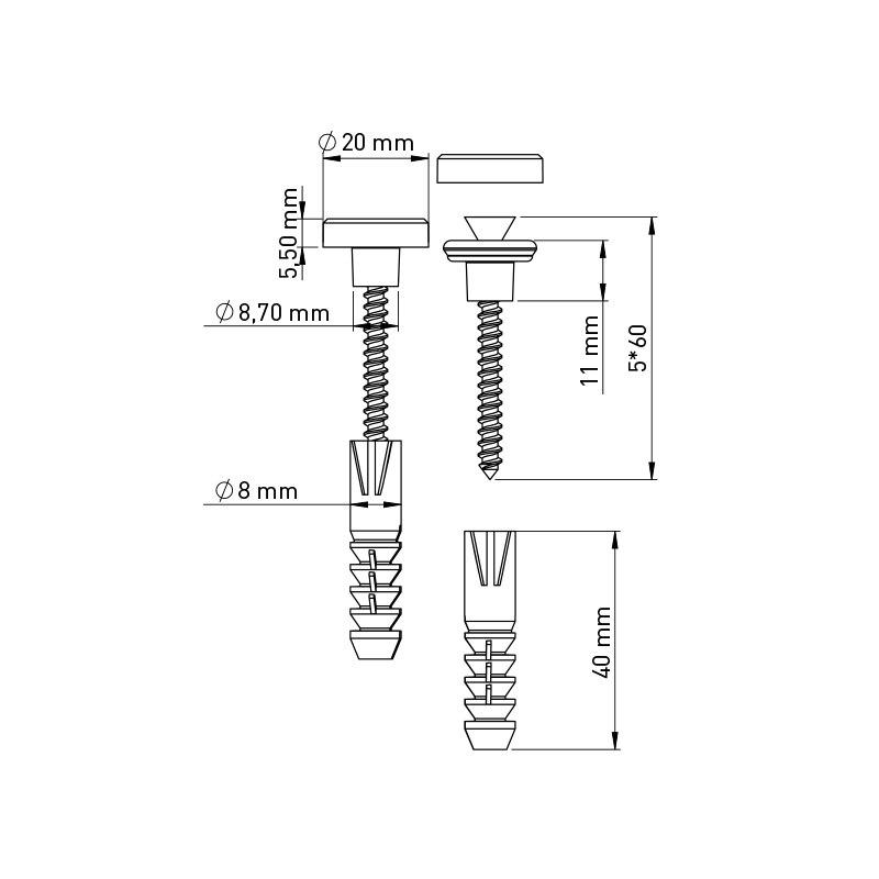 INOX SCREW FLAT/ROUND CHROME COVER (ACCESORIES FIXING KIT)