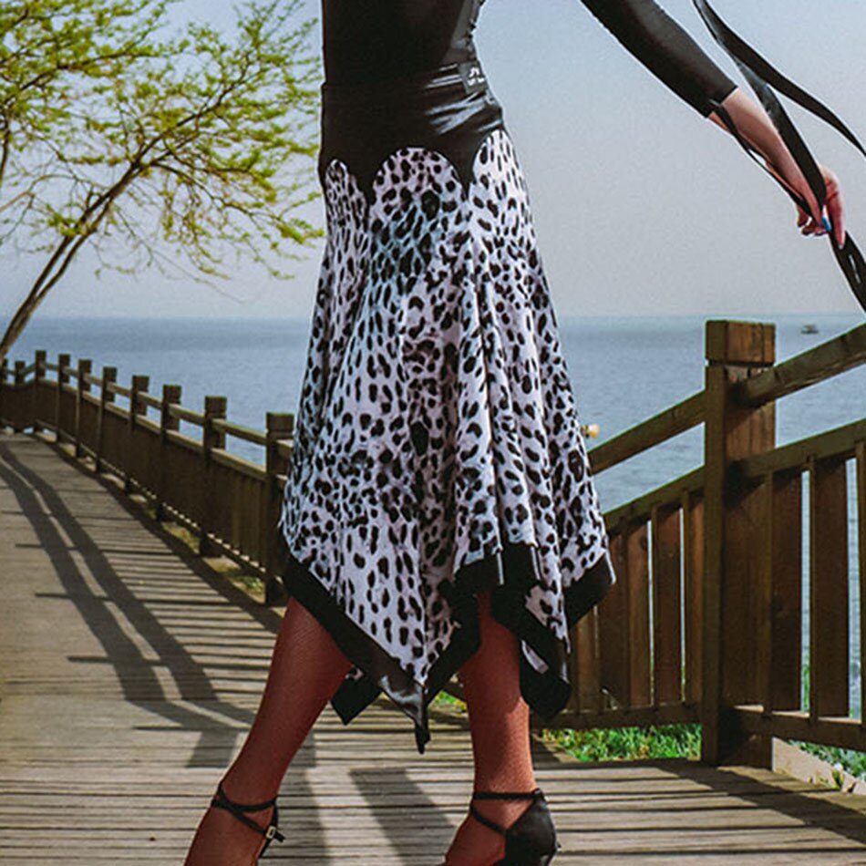 Latin Dance Dress Women Leopard Latin Dance Skirt for Ballroom Samba Tango Chacha Belly Dancing Performamnce LP483