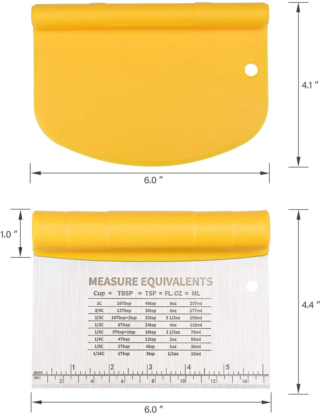 Brand 2-IN-1 Stainless Steel Bench Dough Scraper and Plastic Bowl Scaper Set Multifunctional Tools with Measurement Equivalents