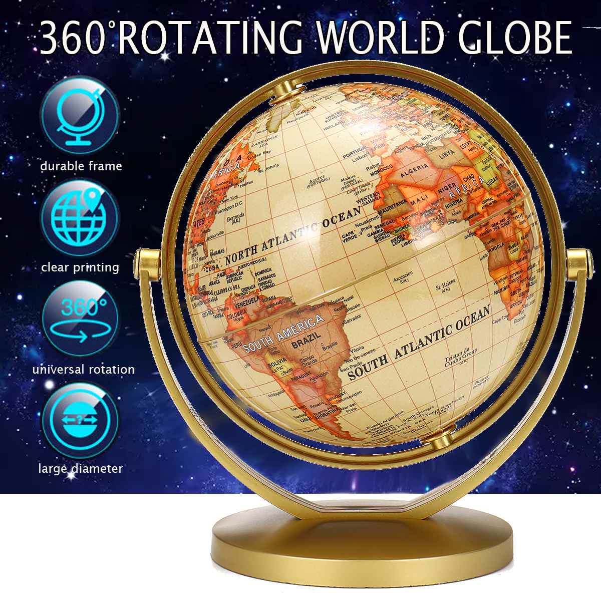 Globe Kaart Roterende Stand Wereld Aarde Globe Kaart School Geografie Educatief Kids Verkennen Home Decor