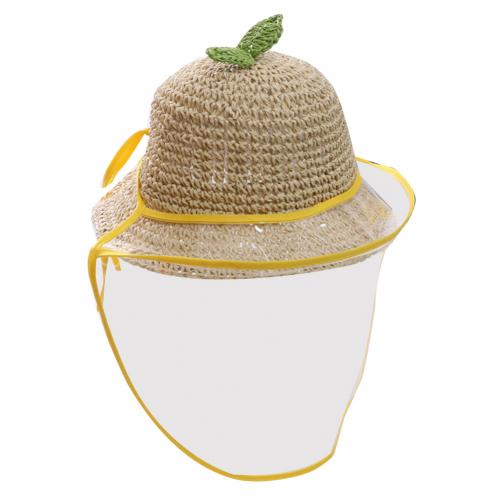 Multifunktion barn anti-spott anti-damm heltäckande sköld flätad hink hatt skyddslock resistent mot virus hatt mask: Beige