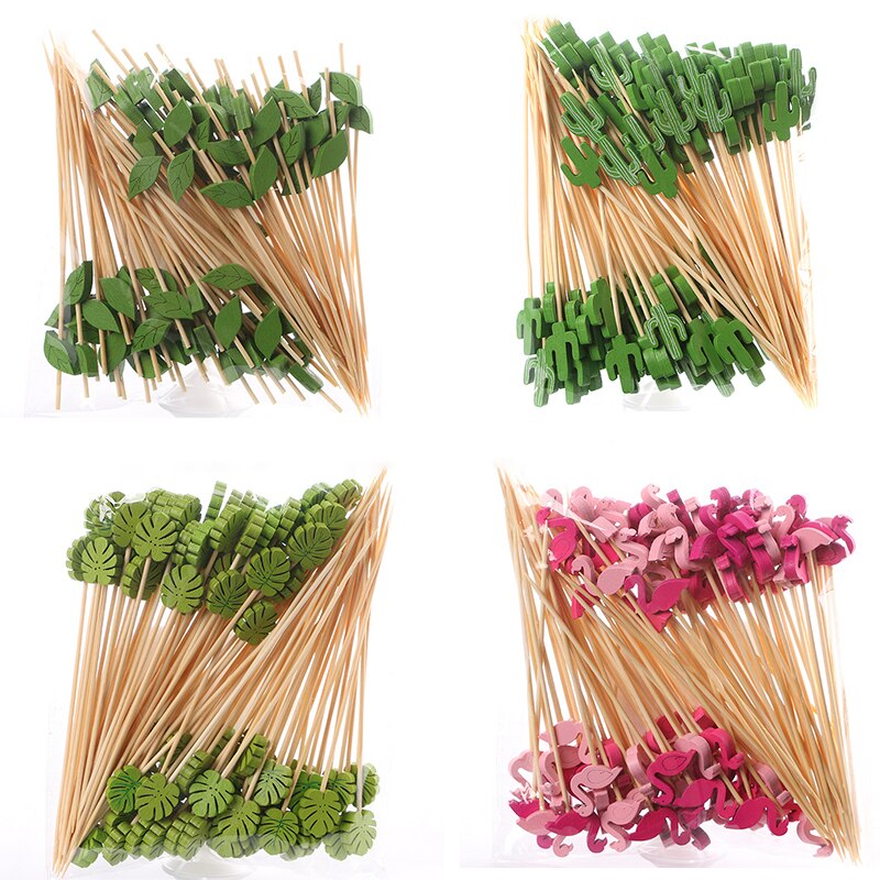 100PCS Bamboo Decorative Toothpicks 12cm Cocktail Picks Disposable Fruit Sticks Buffet Birthday Wedding Party Food Decoration