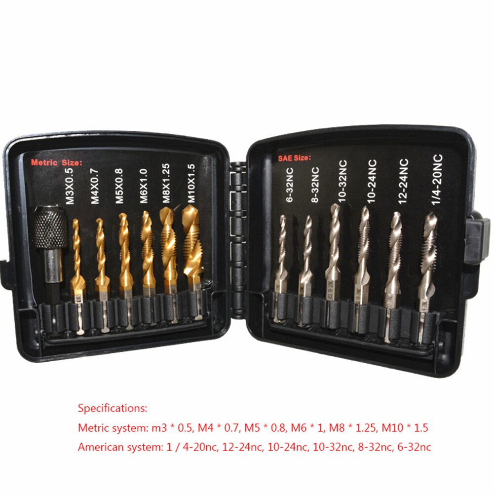 13pcs Tap Thread Metric Thread Tap Drill Bits Set M3-M10 Hex Shank Drill Bit Plated Screw Compound Tap and Drill Hand Tool Sets
