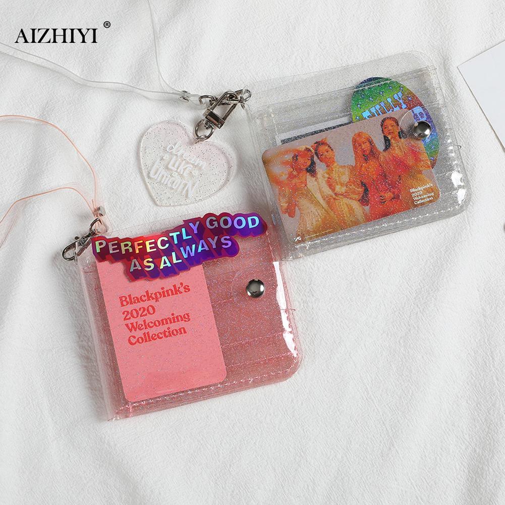 Monedero transparente de para mujer, monedero corto transparente de PVC con purpurina, estuche protector para tarjetas