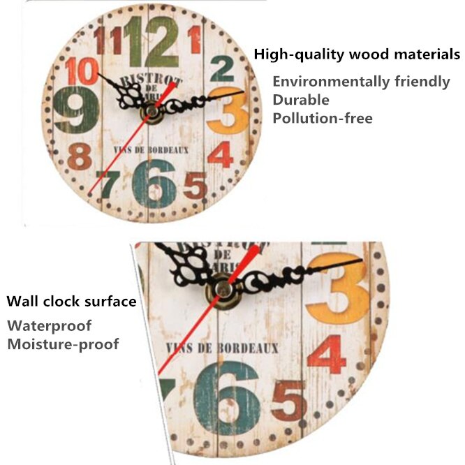 Mini Reloj de pared clásico de madera, colgante Retro, redondo, , estilo europeo, decoración de pared de salón