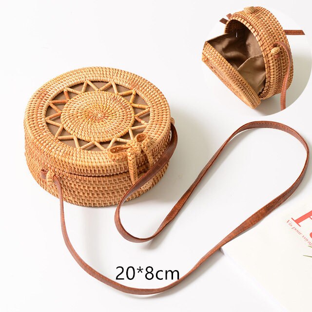 Bolsos de ratán de verano para mujer de bolso de paja cuadrado redondo bolso hecho a mano tejido de playa bandolera círculo bohemio bolsos de playa: Style 8