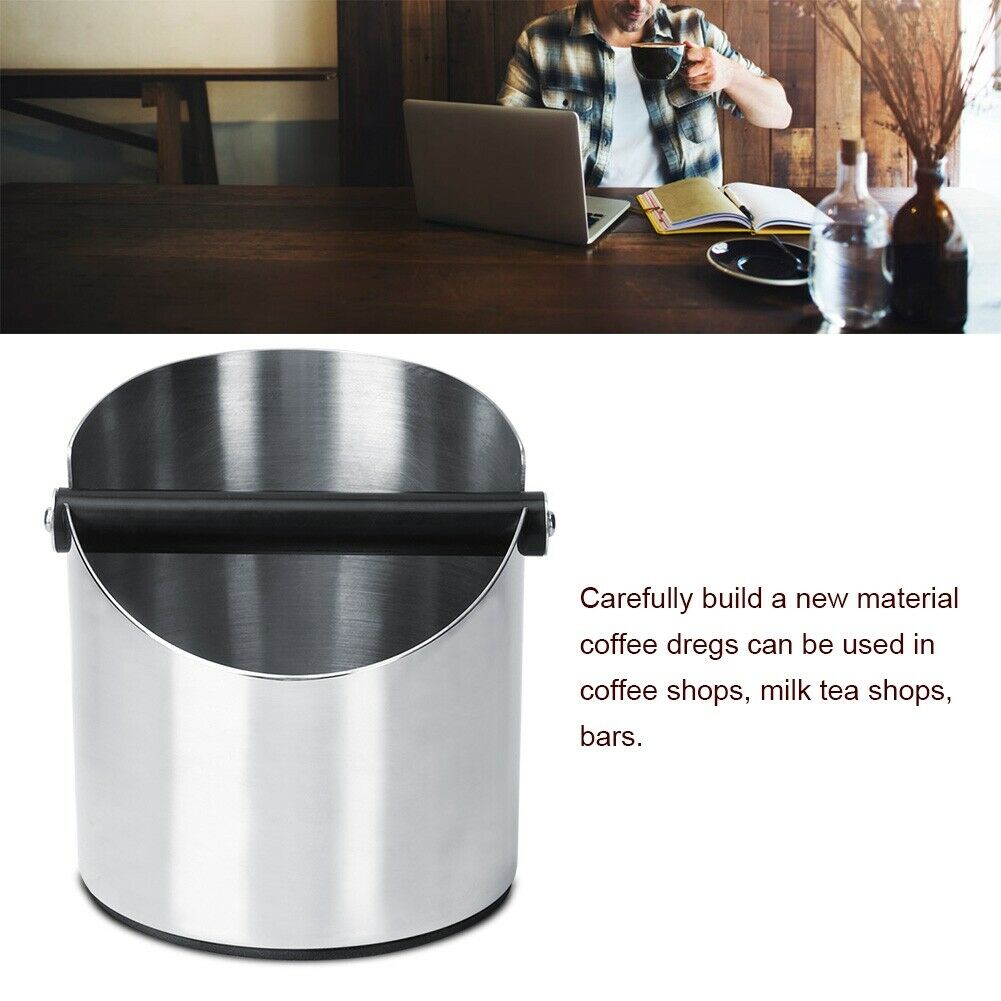 1L/2.1L Stainless Steel Coffee Knock Box Anti slip Coffee Grind Dump Bin Waste Bin with Detachable Knock Bar for Barista