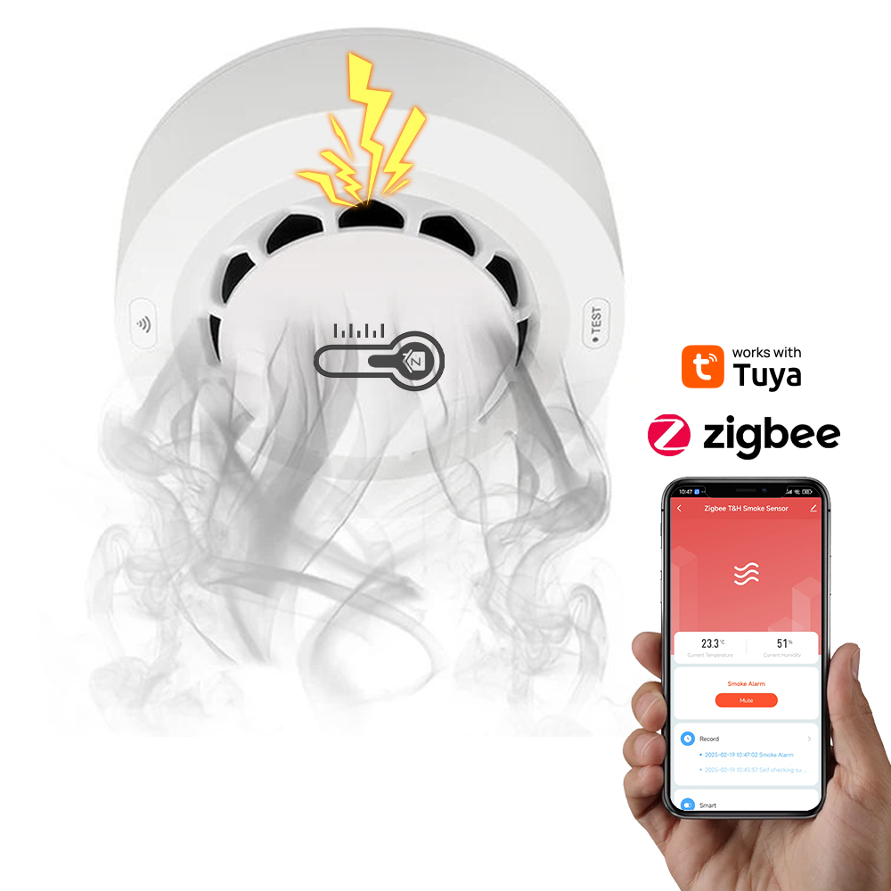 Tuya Zigbee BT détecteur de fumée à deux connexions dispositif de mesure de la température et de l'humidité 80dB alarme sonore fonction d'alerte à distance: Default Title