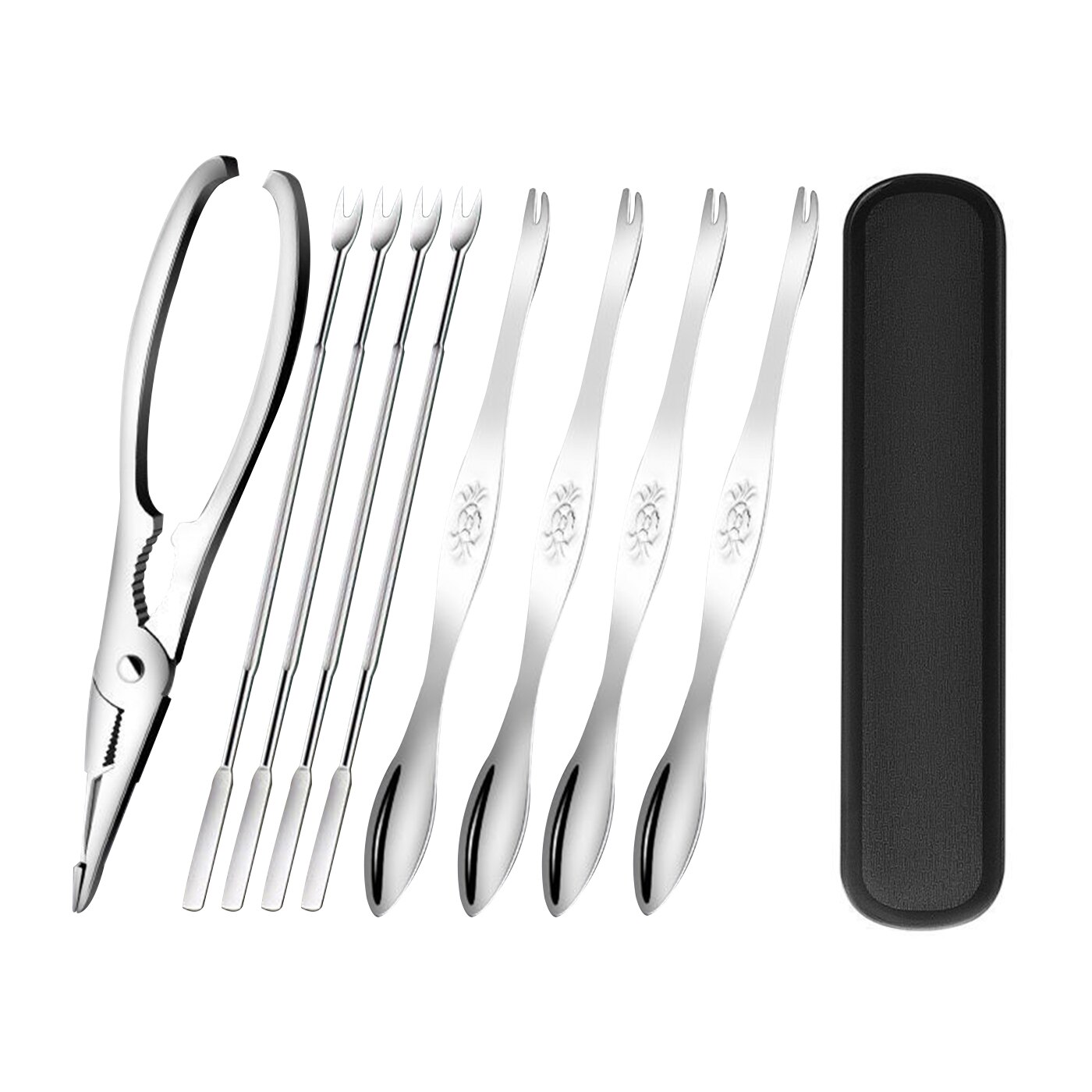 Seafood Tool Set Stainless Steel Crab Tool Durable Practical Lobster Crab Claw Cracker Leg Fork Picks Spoons Kitchen Accessories: 9pcs
