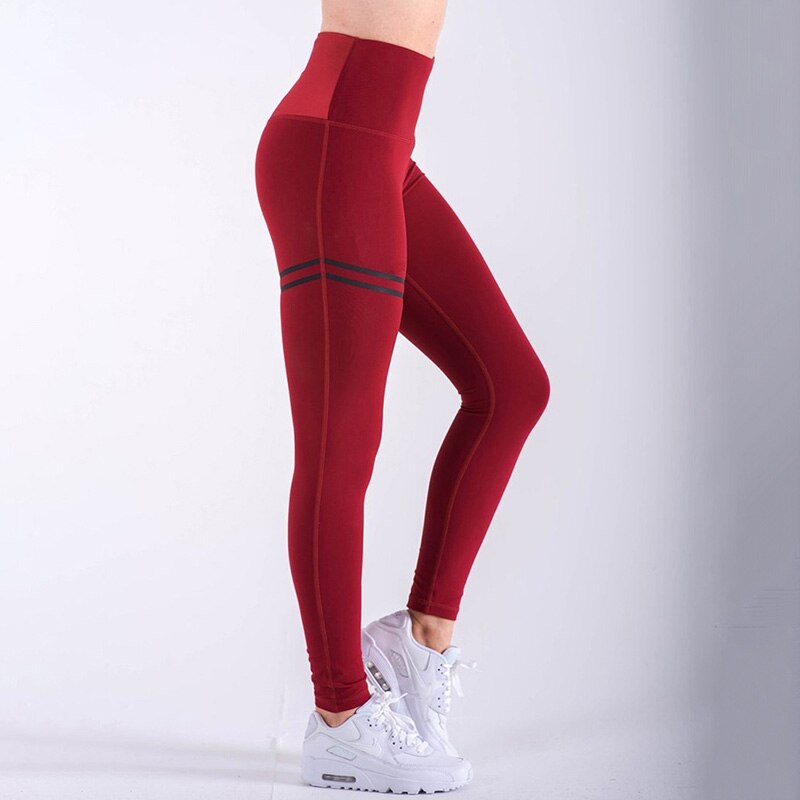 Fitness Kleding Vrouwen Elastische Sporting Leggings Streep Print Workout Legging Yoga Push Up Leggins Broek: red / L