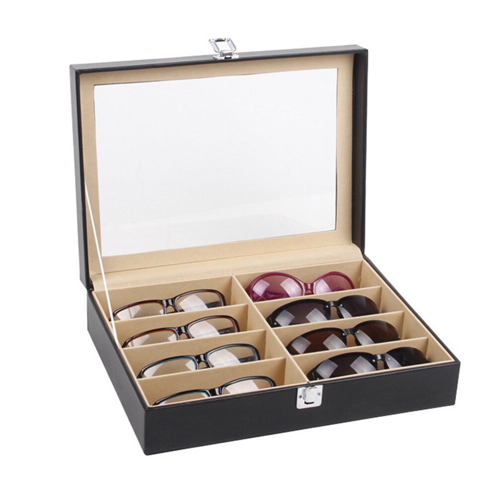 8-Grid Eye Glasses Case Eyewear Sunglasses Display Storage Box Holder Organizer glasses container with Clear Lid