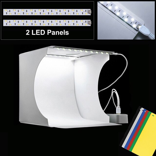 PULUZ LED Lightbox Light box Mini Photo Studio Box 1100LM Photography Box Light Studio Shooting Tent Box Kit & Color Backdrops: 2 LED 24x23x22cm