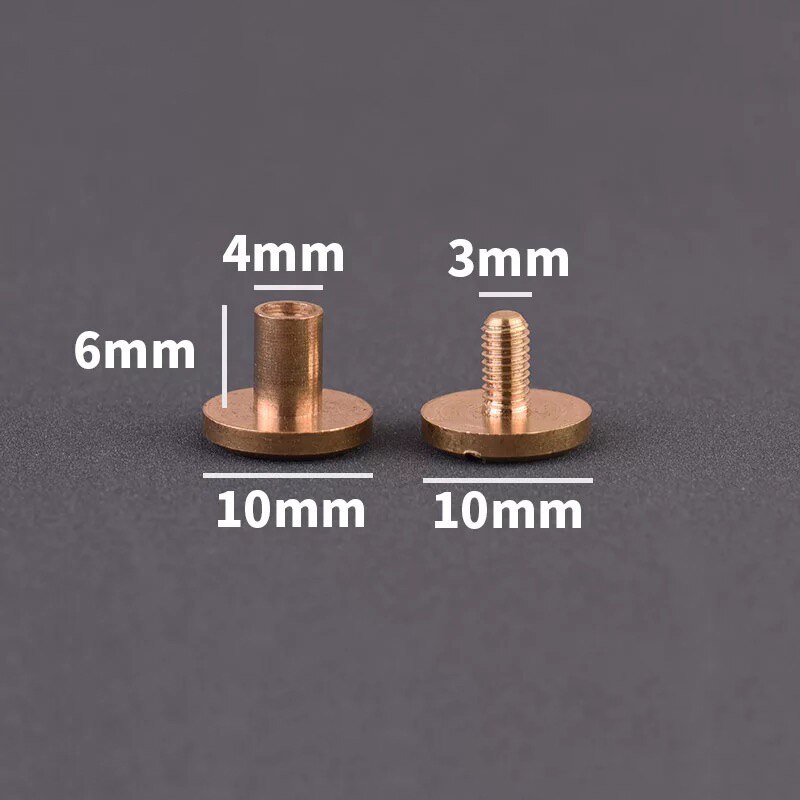 Tornillos de encuadernación de latón macizo, remaches de clavos para álbum de fotos, tachuelas artesanales de cuero, sujetadores de billetera de cinturón, tapa de 10mm, 10 Uds.: 10mm x 6mm