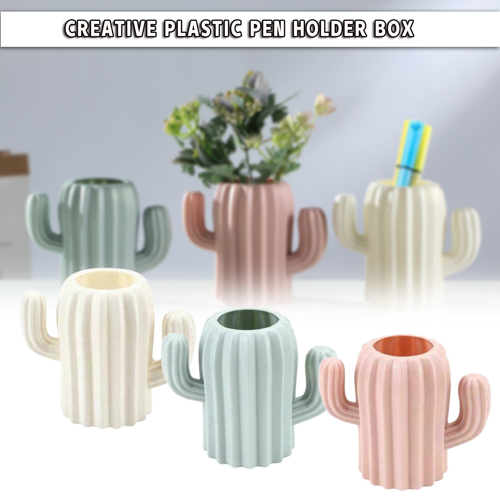 Plastic Pen Holder Box Desktop Office Stationery Pencil Container Case Office Stationery Supplies #T2P