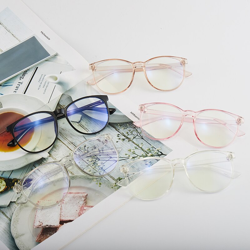 Montura de gafas ópticas transparentes para mujer, lentes ópticas transparentes con montura redonda Estilo Vintage, antiluz azul,