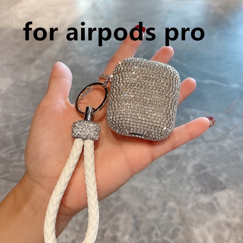 Glitter krystall diamant flettet håndledd tau silikonetui for apple airpods 1 2 pro 3 trådløs lading bluetooth headset deksel: For airpods pro