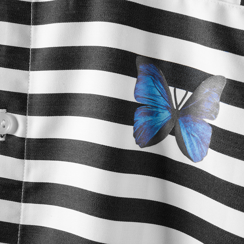 Minglu Tencel Männlichen Hemden Luxus Kurzarm Schmetterling Druck lässig Mens Kleid Hemden Sommer schlank passen Streifen Mann Hemden 4XL