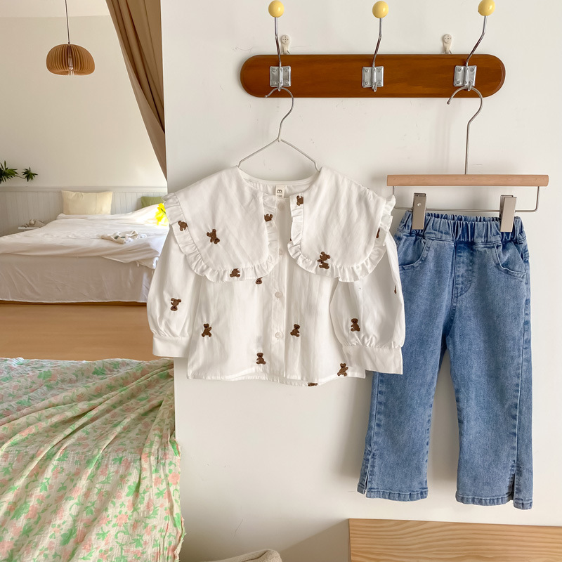 9827B abbigliamento per bambini camicia da ragazza primavera 2022 nuovi ripieni coreani grandi e camicie da ragazza arricciate camicie a fondo per bambini 1-7 anni