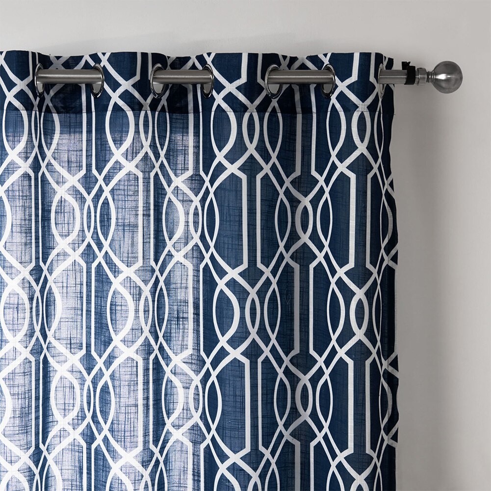 2pcs Stylish Window Floral Balcony Curtain Patio Door Panels Eyelet Home Decor Printed Linen Drapes Simple Semi Shading