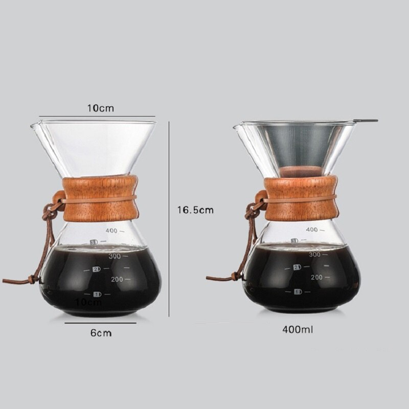 Glass Cup Coffee Maker Sharing Pot Filter Stainless Steel 400mL