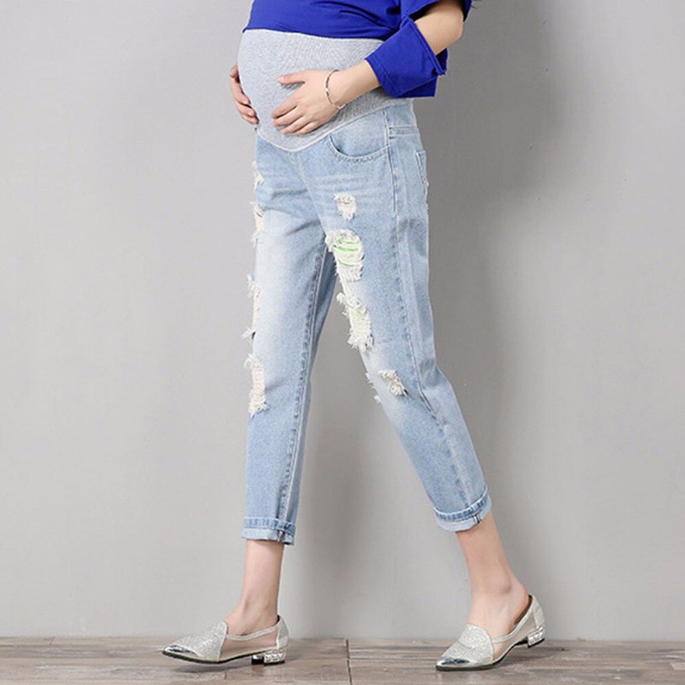 Mamma bekväma blå bomulls jeansbyxor amning graviditetskläder overall byxor jeans gravida kvinnor kläder