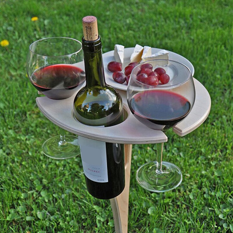 Outdoor Portable Wine Table with Foldable Round Desktop Mini Wooden Picnic Table Easy to Carry RERI889