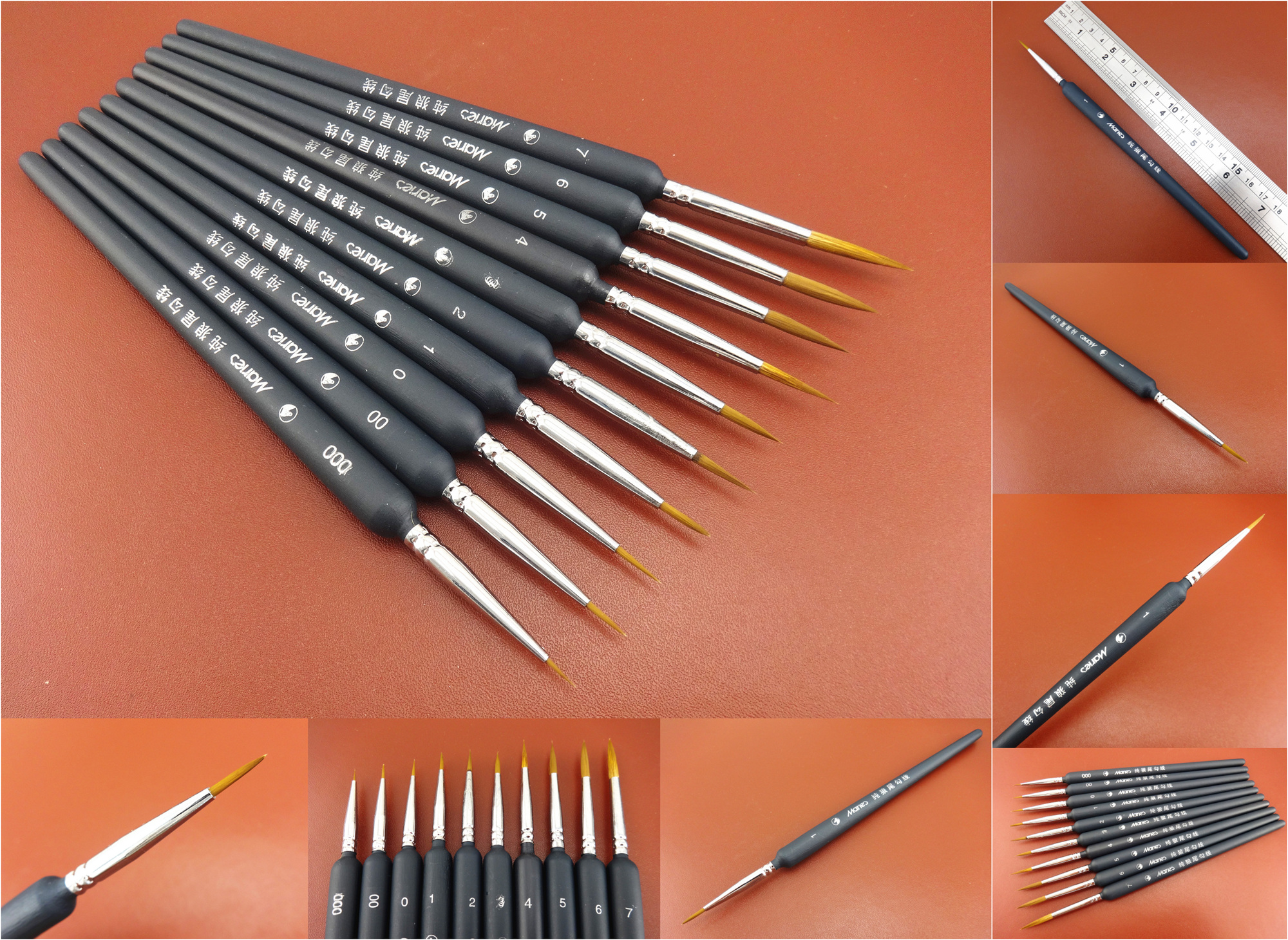 10pcs Wolf Haar Lederen Ambachtelijke Fijne Detail Olieverf Tekening Brush Pen Tool Set Professionele-Edger Creaser Groover skiver