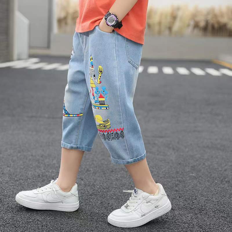 Short en Jean pour garçon et adolescent, Short d&#39;été en coton imprimé, décontracté, de 100 à 160cm