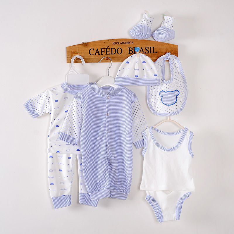 8 stk/sæt nyfødt baby tøj sæt mærke baby dreng/pige tøj 100%  bomuld polka dot undertøj 0-3m m2: Himmelblå