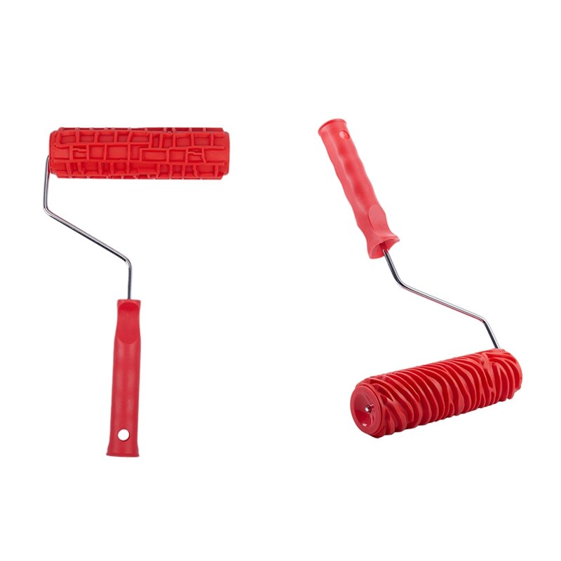 2Pcs 7 Inch Embossed Zebra Stripe Painting Roller with Handle for Wall Decoration - Wood Grain & Checkered