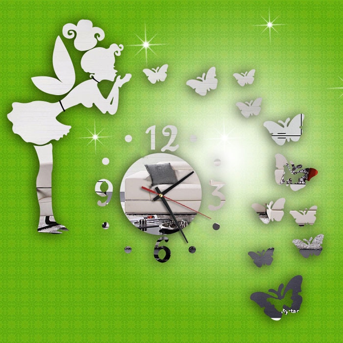 Horloge murale miroir papillon 40x60cm, Style moderne, fée, DIY bricolage, décoration de maison, #40
