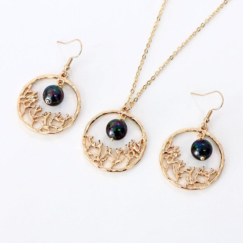 Say Hello Polynesian Hawaiian Samoa Marshall Glass Bead Pearl Mauna Kea Tribal Hollow Tree Necklace Earrings Jewelry Set GJZ382: Default Title