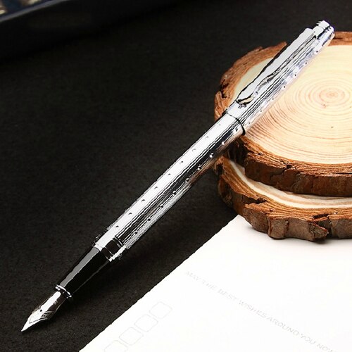 Luxury Band Fountain Pen Gold Silver Clip Optional Metal Writing Name Pens for Men Women Business Office Stationery: Silver