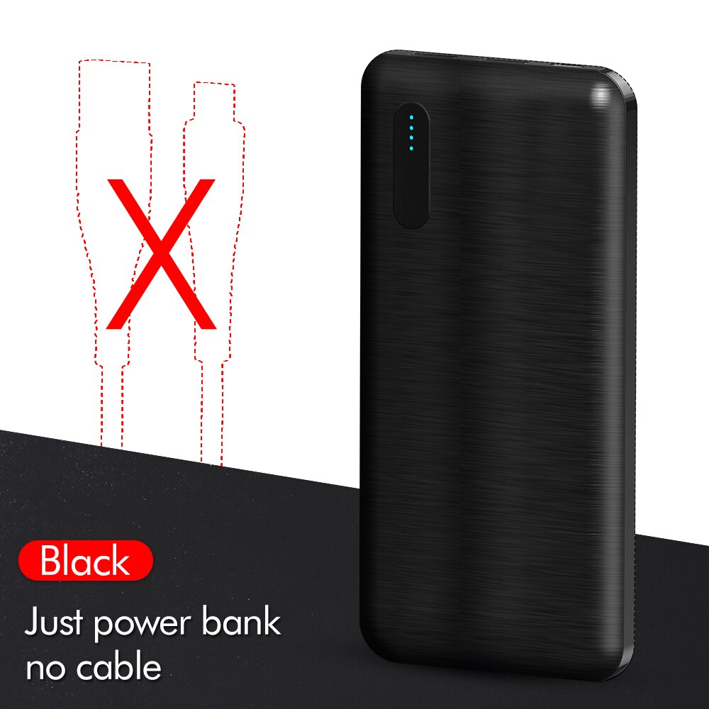 YKZ 10000 mAh Banca di Potere Slim USB 10000 mAh Powerbank Portatile Batteria Esterna del Caricatore Pack Per iPhone 11 Xiaomi Mi 9 PoverBank: Black no Cable