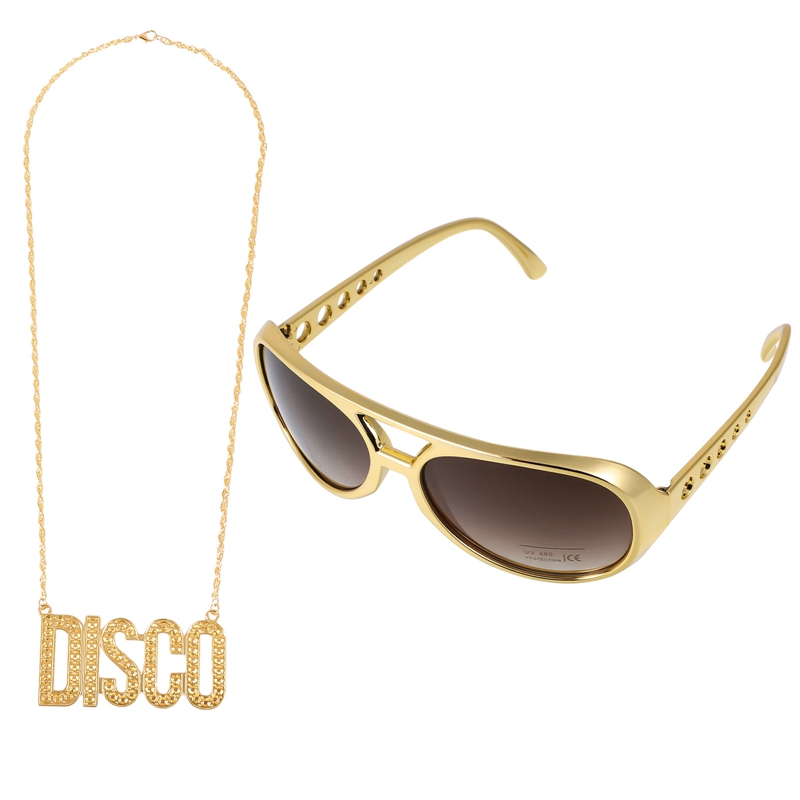 Conjunto de joyería de disfraz, peluca Afro sintética, collar de gafas de sol para temática de los años 50, 60 y 70, accesorios de ropa de estilo años 80 para hombres