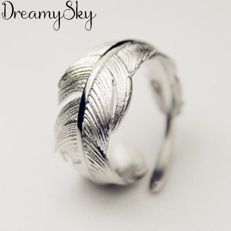 Bijoux de mariée tendance couleur argent, bagues en plumes pour femmes et filles, style bohème Vintage, grande bague de fiançailles, ,