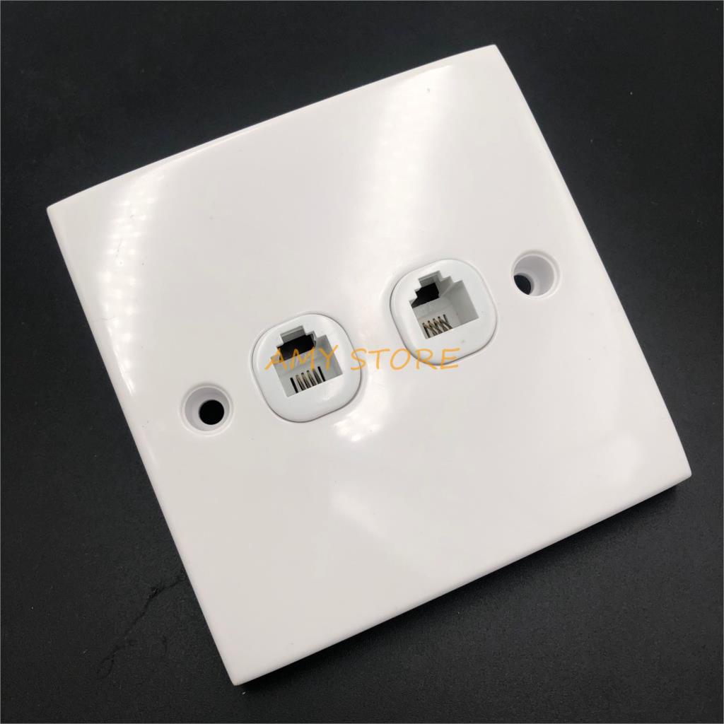 86x86mm White Wall Panel Telephone Outlet Double 6P4C RJ11 Socket Plate