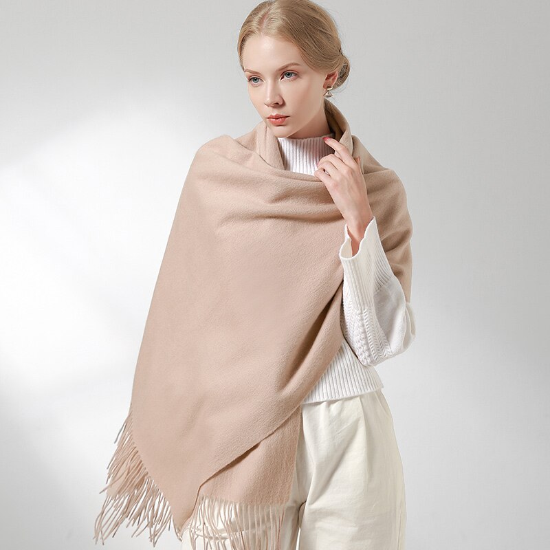 Vinter uld tørklæde kvinder tykkere sjaler og ombryder echarpe til damer foulard femme vinter solid cashmere tørklæder stoles: Beige