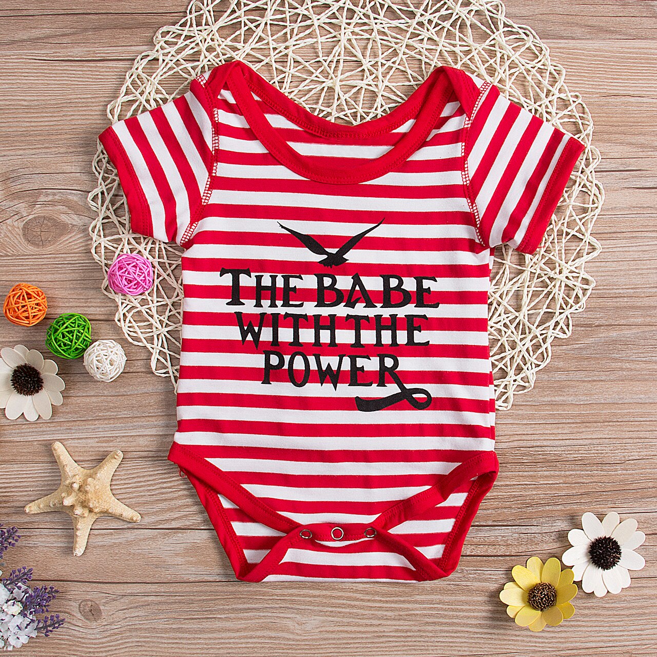 Striped Letter Infant Baby Boy Cotton Bodysuit the baby with the power Short Sleeve Bodysuit Clothes Outfits