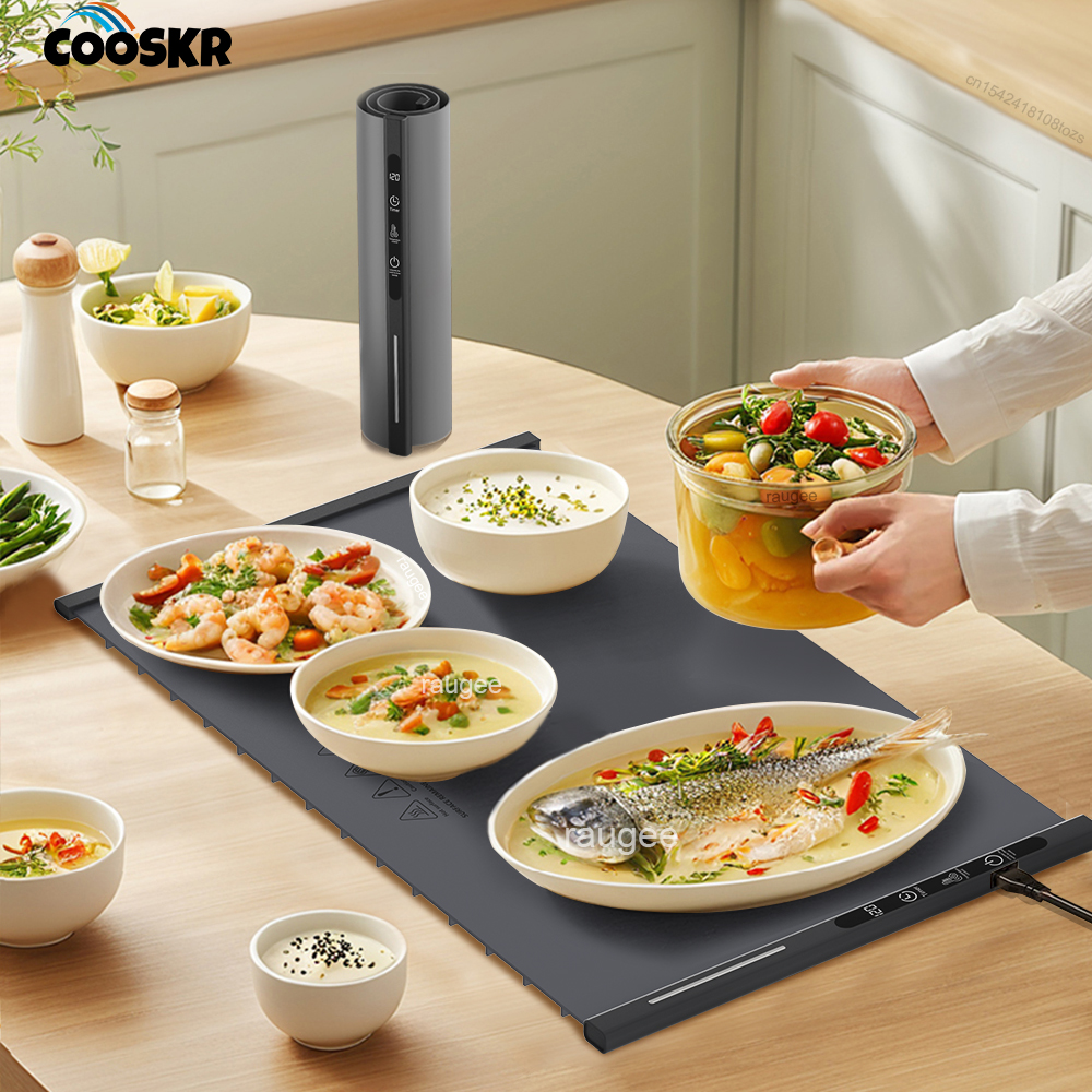 Elektrisk madvarmebakke hurtig konstant varmemåtte bærbar foldbar varm bakke med 8 temperaturindstillinger madvarmerplade