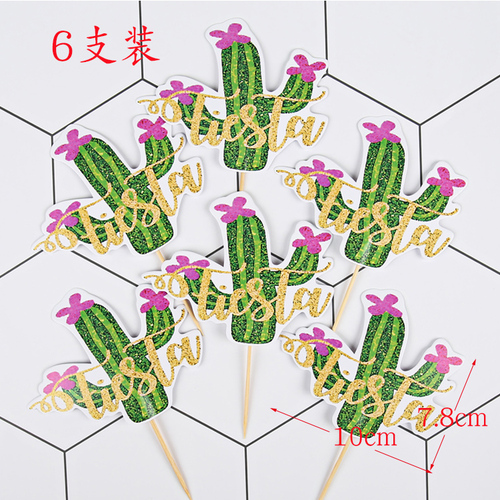 Décoration de gâteau d&#39;été pour anniversaire Tropical hawaïen, flamand rose, ananas, Toucan, Aloha, lettre, Cupcake, fête de mariage: 6pcs Aloha Cactus