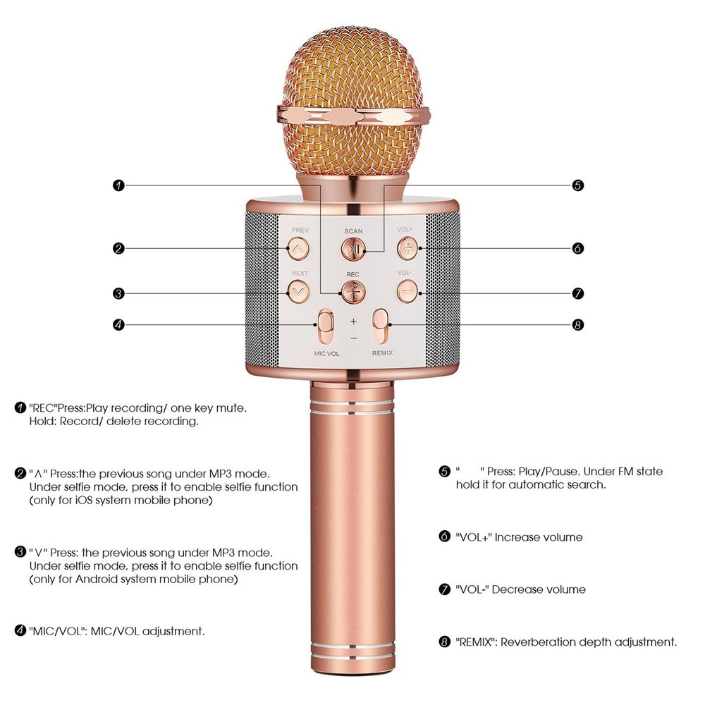 FGHGF WS858 Microfono Karaoke Wireless Bluetooth - Microfono a Condensatore Portatile Altoparlante