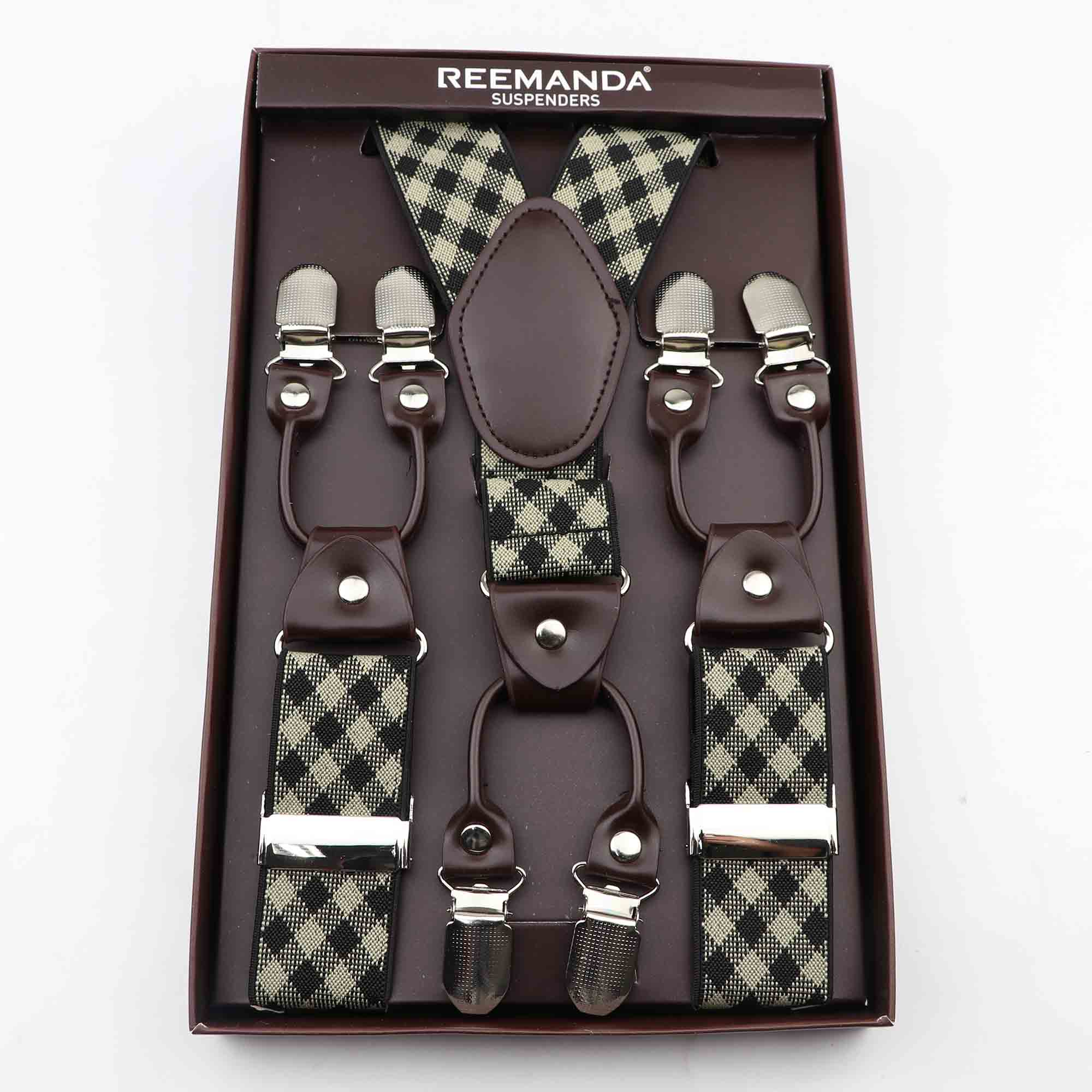 Caja de de tirantes de cuero negro, 6 Clips para tirantes, Vintage, informal, tirantes para pantalones