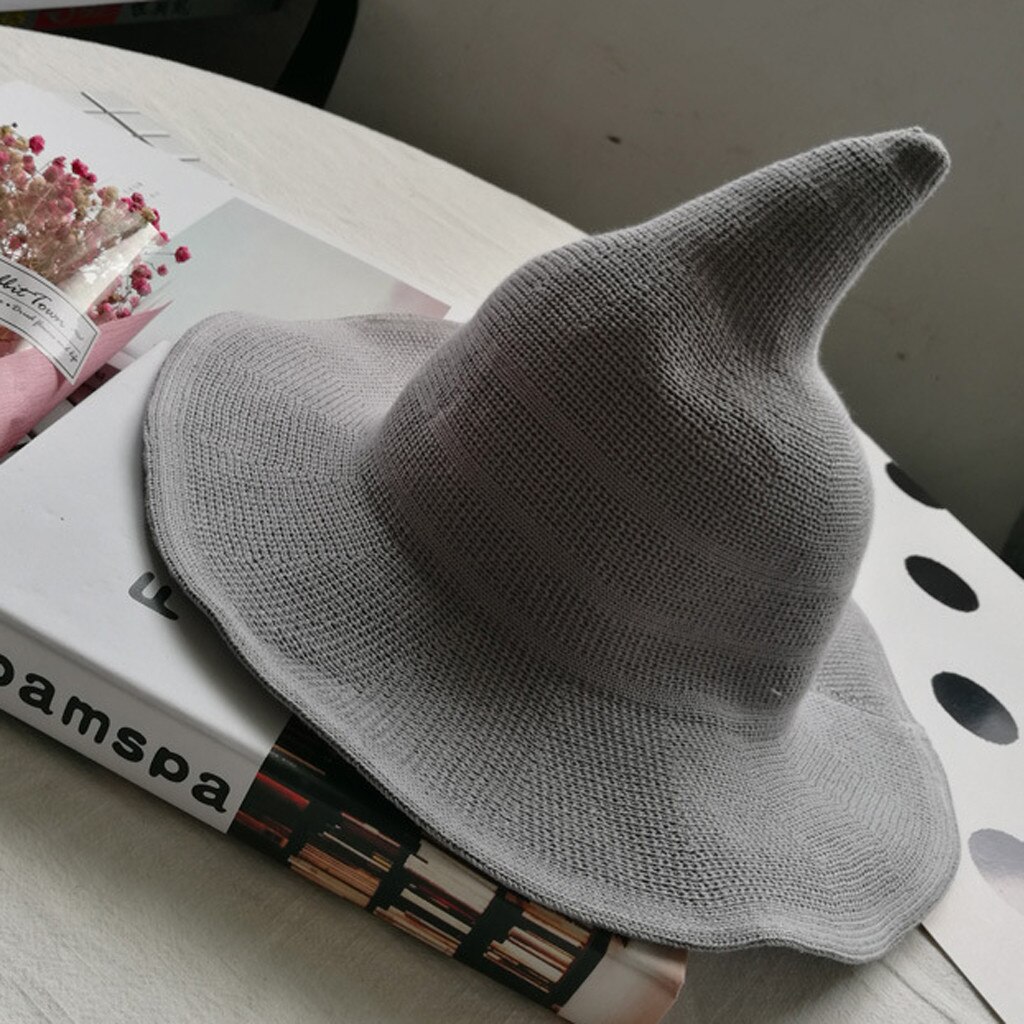 Women Witcher Foldable Wide Breathable Anti-sunburn Bucket Funny Hat Cap Witch Spire Wide Brim Cotton Wizard Pot Hat#T2: Gray